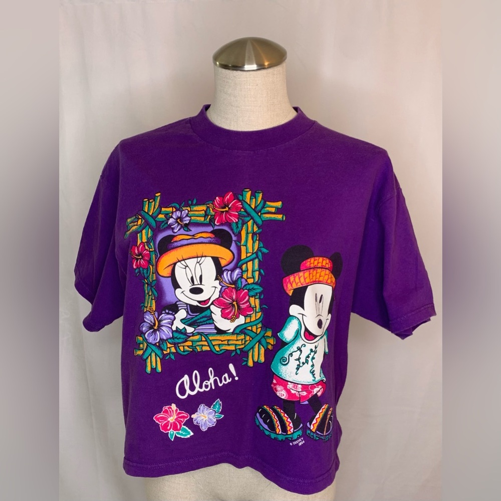 Women’s Disney cropped t-shirt Mickey unlimited purple graphic aloha tee vintage